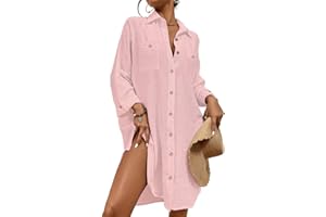 Bsubseach Sommer Strandkeid für Frauen Button Down Strand Shirt Kleid Badeanzug Cover Up V-Ausschnitt Strandponcho Bademode Resort Wear