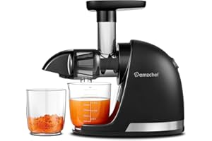 AMZCHEF Juicer Machines - Cold Press Juicer - Slow Masticating for Whole Fruits and Vegetables - No BPA Juice Extractor with 2 Cups and Brush - Delicate Chew No Need to Filter - Classic Black