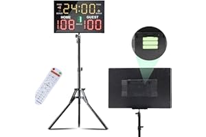 Ousmile Scoreboard, Basketball Scoreboard with Stand, Digital Scoreboard with Remote, Ping-pong Tennis Cornhole Scoreboard with Timer Clock, Electronic Scoreboard for Volleyball