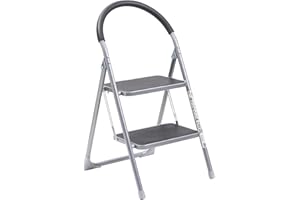 OurHouse 2 Wide Tread Steel Step Ladder, Indoor Use with Non-Slip Feet, Foldaway 2 Step Ladder, 150kg Max Weight, Strong and Sturdy, Folding Ladder for Household Use, 91cm Height Lightweight