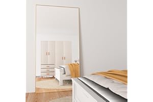 CASSILANDO 198 x 96 cm Standing Mirror, Floor Against Wall for Bedroom, Aluminum Alloy Frame, Hanging or Leaning, Full Body Mirrors for Bedroom Living Room, Gold