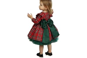 Dazzerake Vestito di Natale da Bambina Plaid Fly Sleeve Girocollo Mesh Patchwork Party Abito Neonata Natalizio da Principessa Autunno Inverno