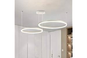 YYUTLUO Moderner DIY-Kreis-LED-Kronleuchter | 2 Weiß Goldringe:40+60cm=40W | LED-Pendelleuchte aus Metall+Acryl | 2,4 G Dimmbare Fernbedienung | Runde Decken-Hängelampe Wohnzimmer Schlafzimmer