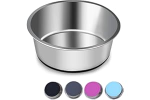 SUOXU Heavy Stainless Steel Dog Bowl,Dog Plate Bowls With Non-Slip Silicone Bases,Pet Feeding Bowls, Medium Dog Feeder Bowls and Water Bowl（M-17cm)