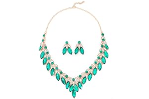 KONFEN Parure Gioielli Donna Matrimonio, Collana Girocollo Orecchini con Cristallo, Fiore Foglia Cristallo Gioeli Parure Sposa per Donne Ragazze Matrimoni (Verde/Bianco/Viola/Rosso/Oro Champagne)