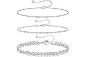 VGWON Bracelet de Cheville Argenté pour Femme en Acier Inoxydable, Plaqué Or 14K, Bracelet de Cheville en Perles D'Argent et Quartz Zirconien pour le Tennis