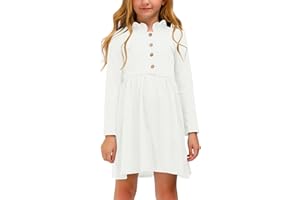 BesserBay Mädchen Langarm Rüsche Kragen Midikleid mit Knopf für Herbst und Winter 110-150