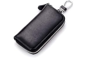 HUWEI Unisex Mens Womens Premium Leather Car Key Holder Bag Case Credit Card Holder Wallet, Black