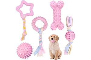 KOMEIYL 5pcs Juguetes para Perros, Mordedor Perro Cachorro, Juguete Interactivo Perro, Juguetes para la Dentición de Cachorros, Aplica a Promover la Inteligencia y la Coordinación (Rosa)