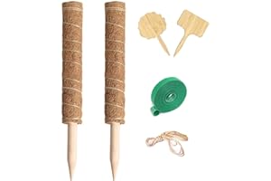 SUNYAY 2 Stück 40 cm Pflanzstab Kokos Moosstab für Pflanzen Pflanzstab Rankstab Monstera Rankhilfe Kokosstab für Kletterpflanzen mit 1 Rolle Klett Kabelbinder 4 Pflanzenetiketten