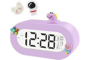 DTKID Sveglia digitale per bambini, nuova sveglia digitale per ragazze e ragazzi, sveglia a batteria con display LCD, pulsante dinosauro, snooze, data e temperatura, regalo di compleanno
