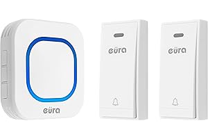 Eura Eura-Tech bezprzewodowy dzwonek do drzwi FOLK WDP-80H2 bez baterii, na zewnątrz, wodoszczelny, zasięg 100 m, 58 dźwięków dzwonków, 4 poziomy głośności, dwa nadajniki