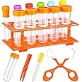 Goodern Science Motor Skill Tool Set,14 Pieces Learning Tools for Kids Includes 5 Jumbo Test Tubes,6 Silicone Liquid Droppers,1 Storage Stand,1 Tweezer and 1 Scissors Jumbo Test Tubes with Stand Set