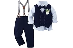 ZOEREA Bébé Garçon Gentleman Smoking Vêtements Ensembles, Enfant Mariage Baptême Tenue Costume Haut Chemise+Gilet+Pantalon+Nœud Papillon+Corsage 1-5 Ans