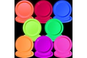 APUXXJUPA 80 Pcs Colorful Neon Party Plates - Glow in The Dark Supplies Neon Birthday Paper Plates for Let's Glow Party Decorations Halloween, 23 x 23 cm