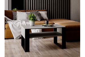 MRBLS_HOME MRBLS - Tavolino da salotto, design moderno e rustico, da salotto, in legno (grigio opaco, nero opaco), 92 x 45 x 53,6 cm (larghezza x altezza x profondità)