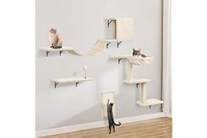 AFYHA Arbre a Chat Mural, Parcours Mural Chat, Perche, Arbre à Chat lit hamac et griffoir, Poteaux à griffer, Meuble Mural pour Dormir, Jouer, Escalader et Se Détendre