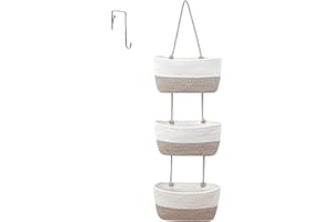 CJHZQYY 3-Tier Over the Door Hanging Organiser, Cotton Rope Woven, Door Storage with Hook for Bedroom, Nursery (D)