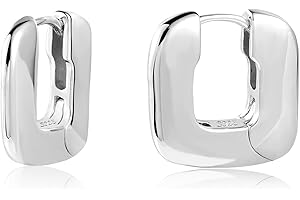 ALEXCRAFT Orecchini Argento 925 Quadrati Spessi Piccoli Geometrici Chunky Orecchini Donna Ipoallergenico 14K Oro Placcato Orecchini a Cerchio