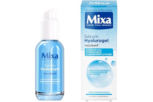MIXA - Sérum Booster d'Hydratation Intense 24H - Repulpe & Illumine - Acide Hyaluronique Pur + Vitamines B3 & B5 - Peaux Déshydratées et Sensibles - 30ml