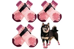 EASY JOY 3 Paar Hundesocken Anti Rutsch mit Verstellbaren Trägern, Hunde Pfotenschutz mit Anti-Rutsch-Gummi Verhindern EIN Verrutschen, Rosa Größe XS