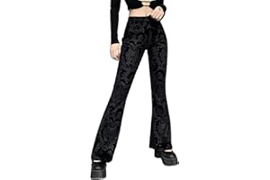 DINGJIUYAN Retro Gothic Print Black Pants Goth Harajuku High Waist Flared Pants Gothic Aesthetic Punk High Waist Flared Pants