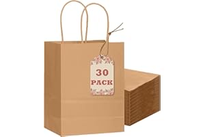 Gcardist 30-Packs Brown Gift Bags with Handles 8.3"x3"x 6"inch Small Size Kraft Present Paper Bags (15x8x21cm)