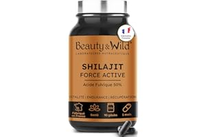 BEAUTY & WILD Shilajit Pur 1050 mg – 50% Acide Fulvique – 90 Gélules Shilajit Himalaya – Énergie, Vitalité & Performance – Complément Alimentaire naturel – Fabriqué en France
