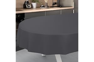 ANRO Nappe en Toile cirée, Lavable, pour Table de Jardin, extérieur et intérieur, Ovale, Bord coupé, Anthracite, 160 x 140 cm