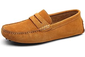 Jamron Hombres Cuero de Gamuza Penny Mocasines Comodidad Zapatos de Conducir Plano Pantuflas