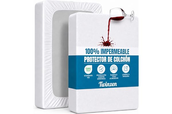 Twinzen - Protector colchon 90x190 - Cubre Colchon Impermeable | Certificado OEKO-TEX · Tipo Sábana Bajera · Lavable a 90 °C · Funda Transpirable · Hasta 27cm · Protector cama