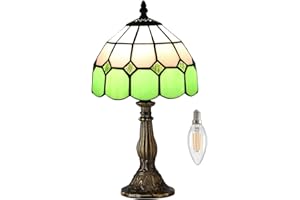 Kinbolas Lampa stołowa w stylu Tiffany, oświetlenie w stylu art deco, ręcznie wykonane, witraż, abażur, mała nocna lampka nocna, sypialnia, salon, śródziemnomorska dekoracja stołu światło z podstawami