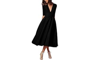 CARINACOCO Donna Vestiti Lunghi da Matrimonio Elegante Collo V Vestito A Pieghe Skater Abito Maxi Damigella Sera Cerimonia Inverno