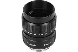 HAOFY C-Mount CCTV Lens, Aluminum Alloy Housing Manual Adjustment Low Distortion Camera Lens 25mm F1.4 Efficient Light Conduction Rugged for Home Shop (Black)