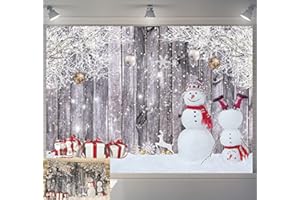 BINQOO 2,4 x 1,8 m großer Weihnachts-Winter-Schneemann-Hintergrund aus Holz,für Zuhause, Party, Baby, Kinder, Zubehör
