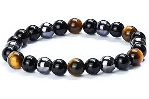RAFFICI Gemstone Bracelet – Anxiety Relief & Chakra Balance, Adjustable Stretch Beads Bracelet with Tiger’s Eye & Mixed Stones for Well-Being, Women, Men & Teens Gift