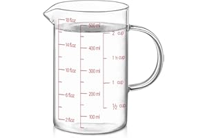 Luvan 500ml/2 Cup Glass Measuring Jug Easy to Read with 3 Scales (ml/oz/Cup), High Borosilicate Glass Liquid Measuring Cup with Handle and V-Shaped Spout for Baking, Freezer/Microwave Safe