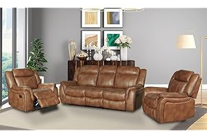SC Furniture Ltd Tan Brown High Grade Leather Gel Reclining 3 Seater Sofa + 2 Recliner Armchairs Sofa Suite CLIFTON