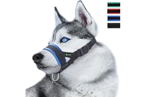 ILEPARK Muselière en Nylon Réglable pour Chiens, Museliere Anti Aboiement Anti-Morsure (M,Bleu)