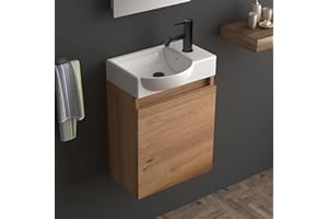 ‎ALPENBERGER GERMANY Alpenberger Waschbecken mit Unterschrank 45 cm Breit | Waschbeckenunterschrank Klein Gäste WC & Badezimmer | Vormontiertes Badmöbel (Links Becken)