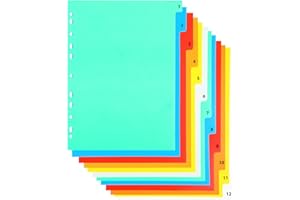 COMNICO Lot de 12 intercalaires à 3 anneaux avec onglets en plastique durable pour classeurs de 2/3/4/11 anneaux, 29 x 21 cm