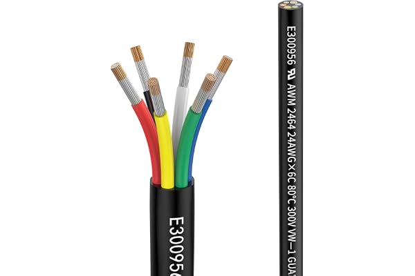 Matugajp Förlängningskabel med 6 ledare, 24 AWG, 6 × 0,2 mm², 5 meter, UL2464, spänning 5/12/24/300 V, syrefri förtennad kopp