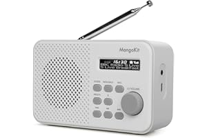 MangoKit MD2 Radio Dab avec Haut-Parleur Bluetooth,Dab+Portable,FM de Cuisine,Alimentée par Secteur ou Batterie avec écran,40 Stations Préréglées,Alarmes,Minuterie,Port pour Casque D'écoute-Gris