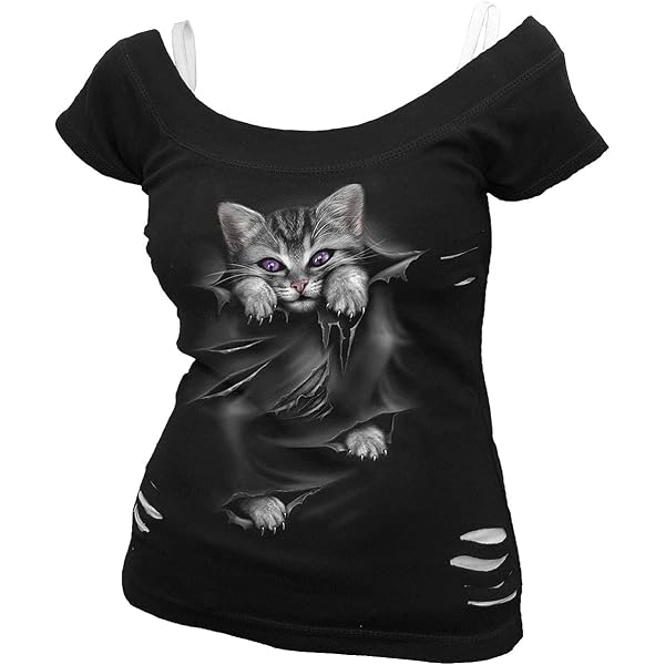Spiral BAT CAT 2-in-1 Neck Tie Mesh Top - Black, Size L, 100% Cotton With Drawstring Closure