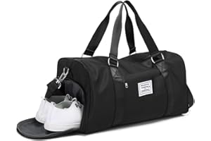 LATIT Sporttasche mit Schuhfach&Nassfach Reisetasche Weekendertasche Sport Duffel Bag Damen/Herren mit USB Ladeanschluss Übernachtungstasche wasserdichte Trainingstasche Handgepäcktasche Schwarz