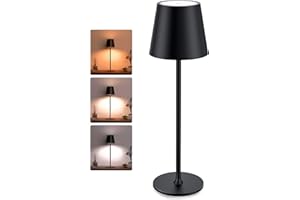 PRIME ESSENTIALS® Lámparas LED de Mesita de Noche Color Negro para Dormitorio sin Cables I Lámpara Táctil de Mesa de Lectura Recargable I 3 Modos de Luz con Brillo y Altura Ajustable para Interiores.