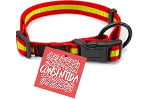 Collar para Perros Medianos T2 - 28 - 55 x 1,5 cm - Fabricado en Nylon - Diseño Bandera de España - Talla M - Muy Resistente y Confortable - Accesorios para Perros - Consentida