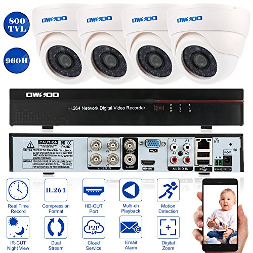 OWSOO 4CH Kanal voll 960H/D1 800TVL CCTV Überwachung DVR Security System HDMI P2P Cloud Network Digital Video Recorder + 4 * Indoor Infrarot-Dome-Kamera + 4 * 60ft Kabel