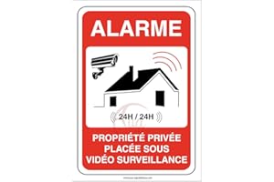 AUA SIGNALETIQUE - Autocollant propriété privée sous Alarme vidéo Surveillance 24H /24-75x105 mm, Vinyl adhésif