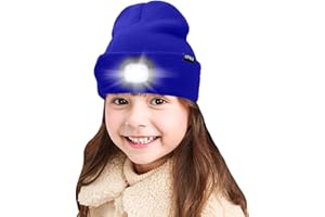 ATNKE Kids LED Lighted Beanie Cap, USB Rechargeable 4 LED Headlamp Waterproof Winter Warmer Knit Night Hats with Light for Boys Girls